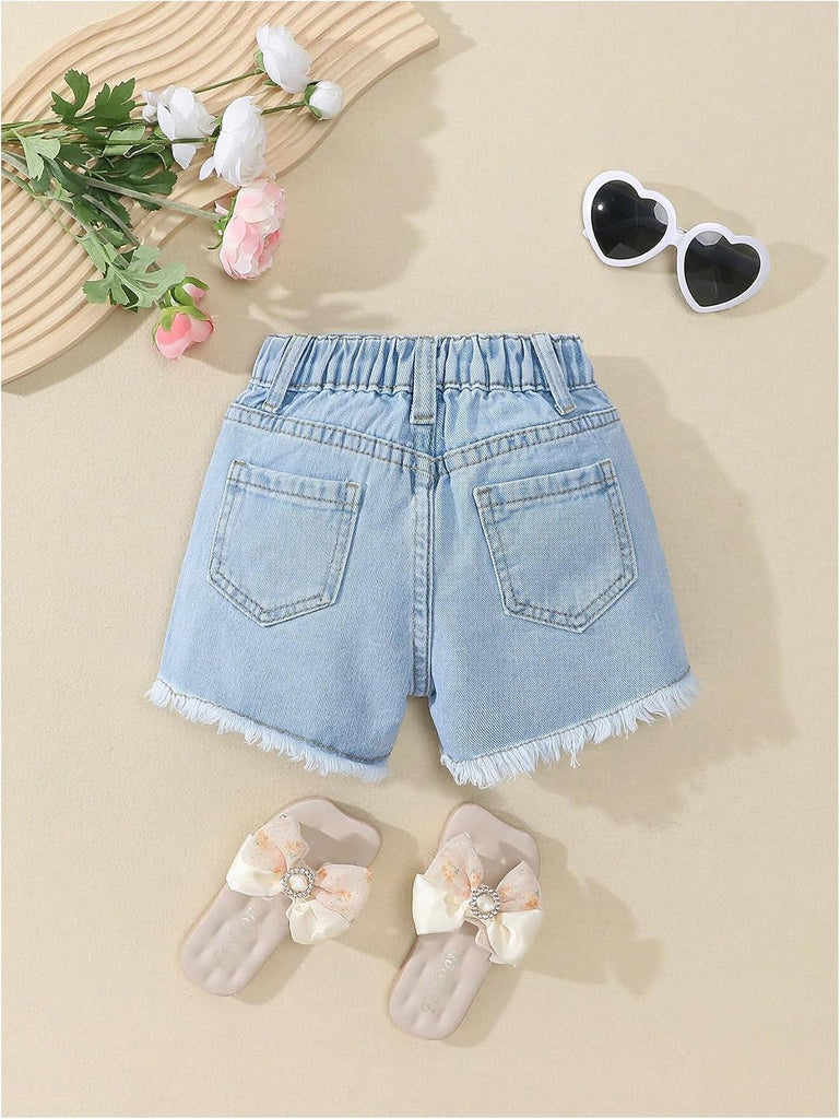 Toddler Girl's Jeans Shorts Cute Coquette Bowknot Ripped Distressed Denim Shorts