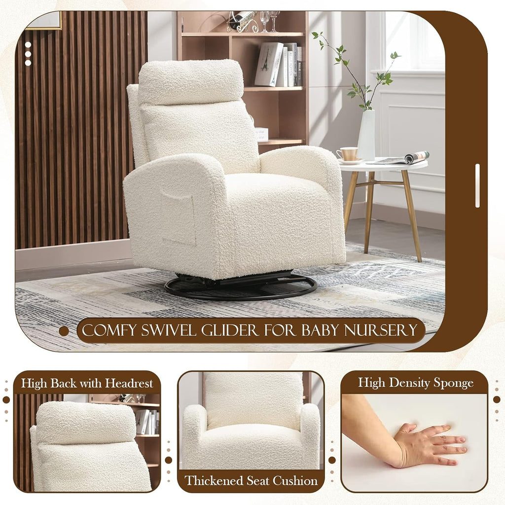 Modern Swivel Glider Chair, Upholstered Accent Glider Rocker for Baby Nursery, Comfy Tall Back Rocking Armchair with