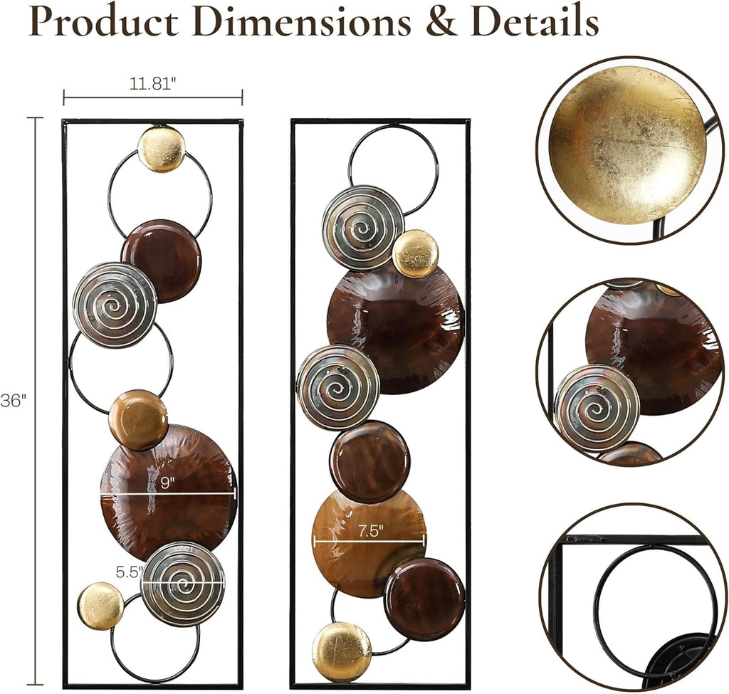 Metal Wall Art, Abstract Wall Decor Brown, 36"x12" - Set of 2