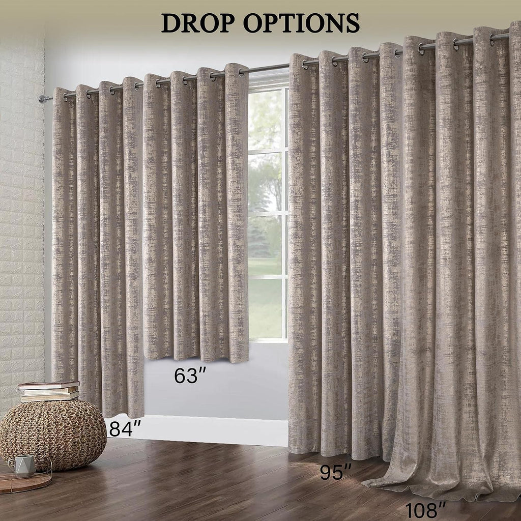 100% Blackout Soft Velvet Curtains for Bedroom Living Room Thermal Energy Saving 84 Inches Long Luxury Gold Foil