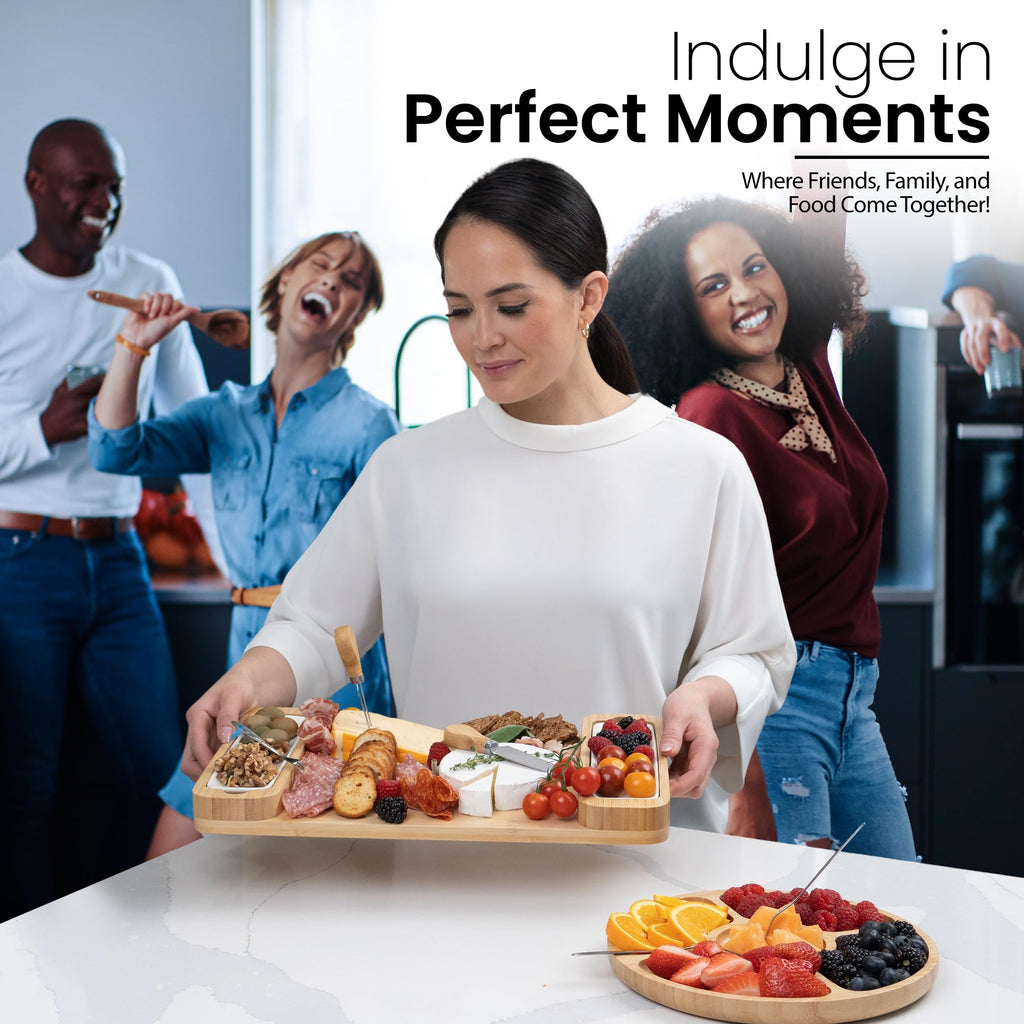 Charcuterie Boards Set, Bamboo Cheese Tray with Serving Accessories