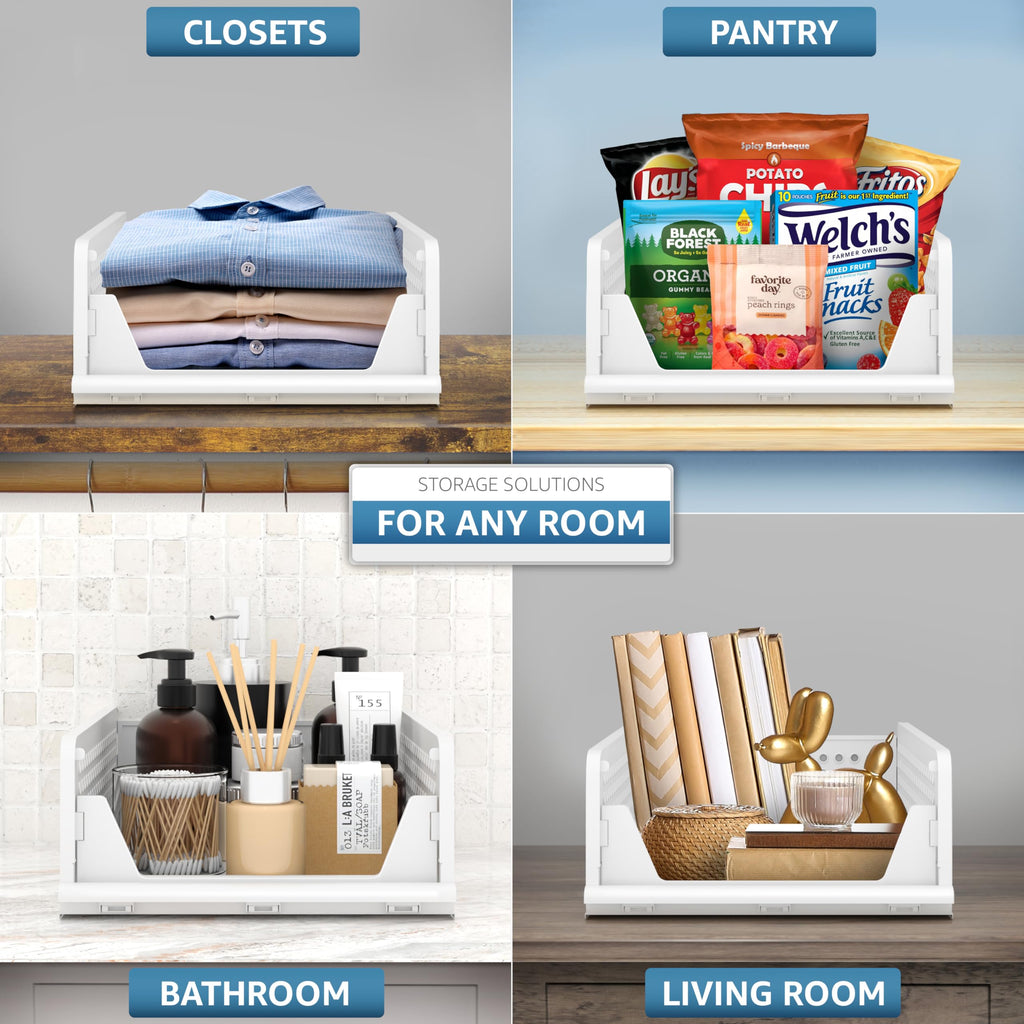Stackable Closet Organizer, Open-Front Shelf Bins (4 Small)