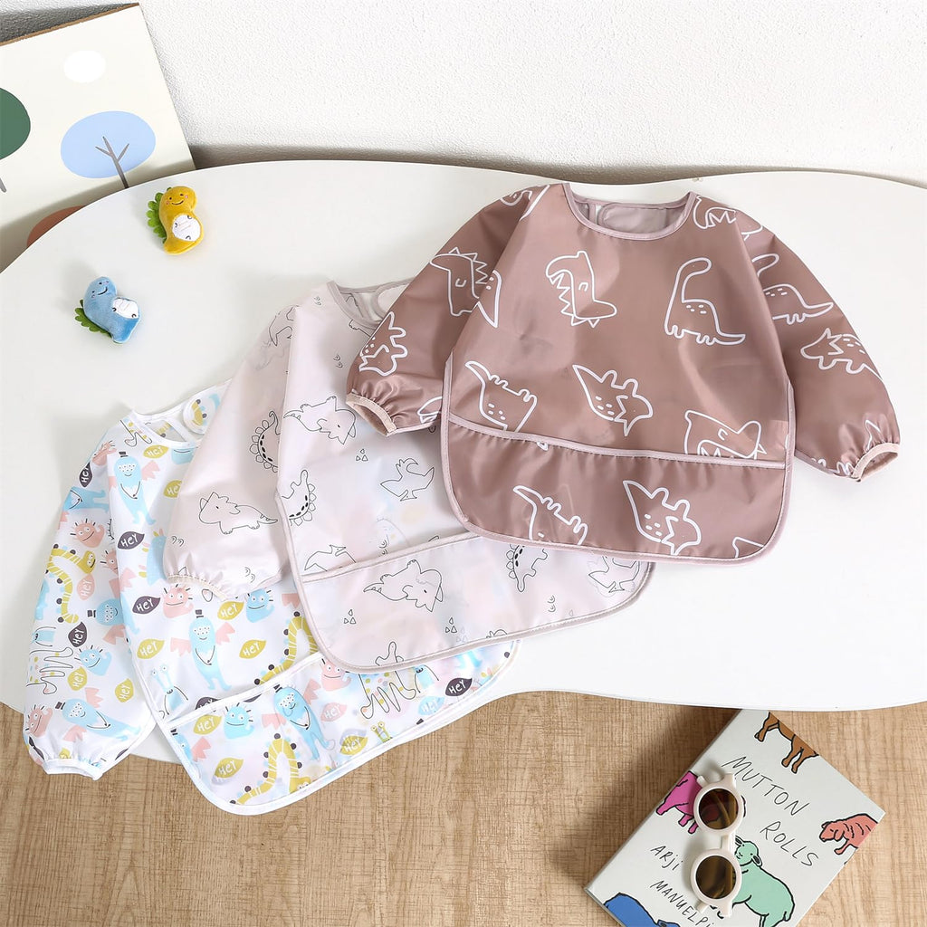 Long Sleeved Bibs,5 PCS Waterproof Wearable Bibs with Sleeves,Baby Feeding Smock 6-30 Months (5 Pcs Set A)