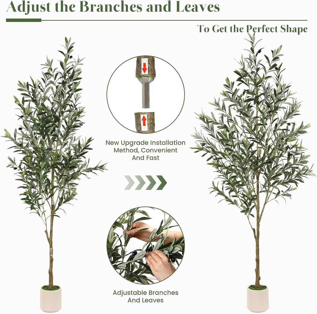 6FT Faux Olive Tree with Fruits White Pot, Indoor Home Decor