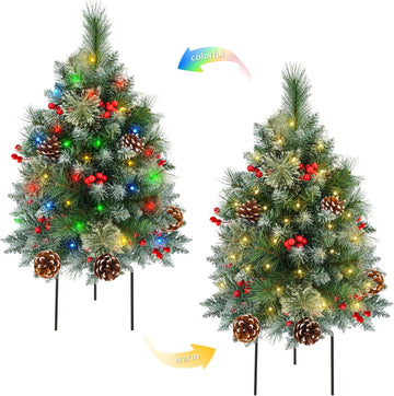 Christmas Tree Urn Filler with Timer, Pre-lit Warm White & Multi-Color Changing LED Lights, Artificial Xmas Tree