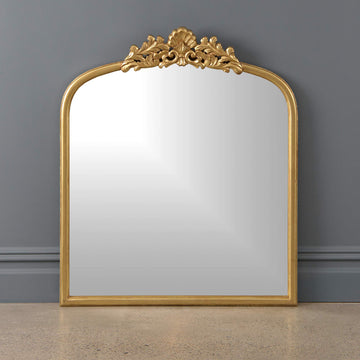 Square Arch/Crown Mirror - Gold Finish Wood Frame - 30" W x 35" H