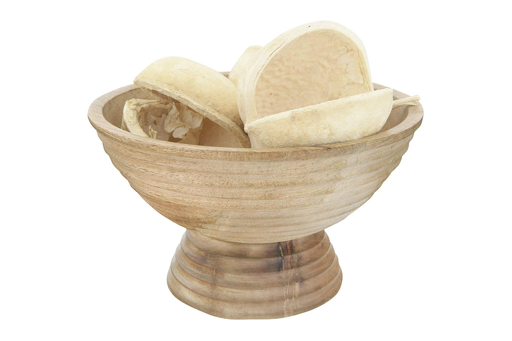 Co-Op Ridged Mango Wood Footed Bowl, Brown