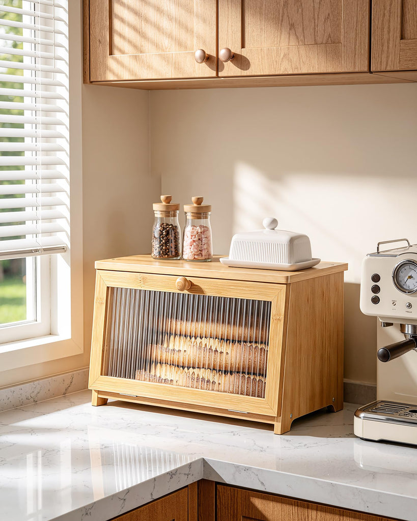 Bread Box - Wooden Countertop, 1-Tier, Bamboo