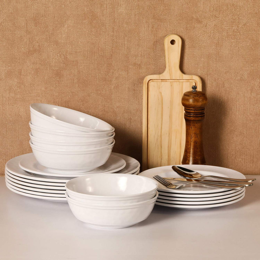 TP 18-Piece Melamine Dinnerware Sets, Service for 6, White