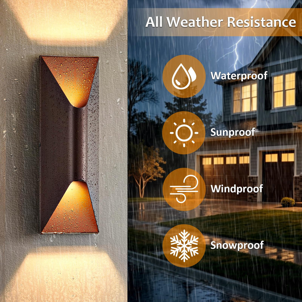 Outdoor Wall Lights 2 Pack, 15" Up and Down Porch Wall Sconce, Waterproof Exterior Lighting Fixtures, Replaceable