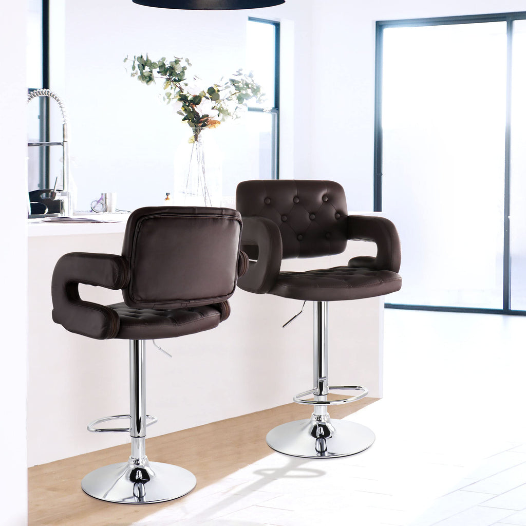 Faux Leather Tufted Bar Stool in Brown with Chrome Base and Adjustable Height