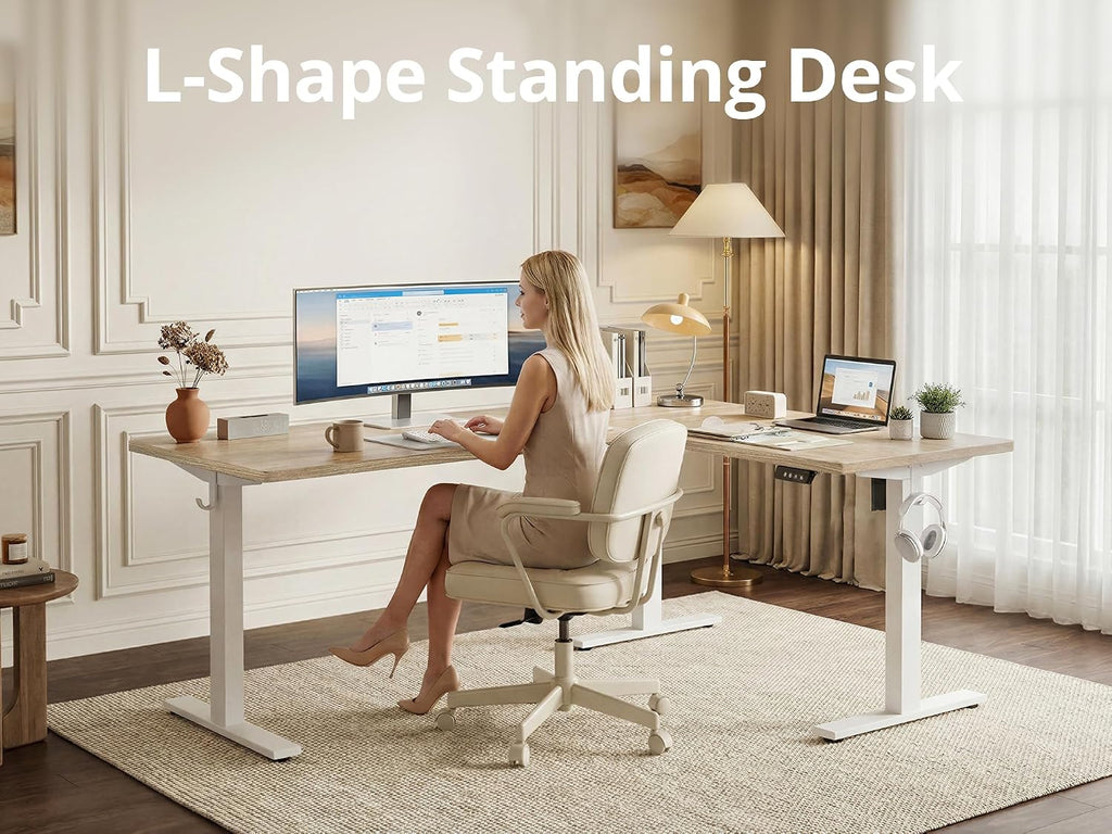 L Shaped Standing Desk Adjustable Height, Reversible Electric Corner Standing Desk, 63 x 55 inch Sit Stand Computer