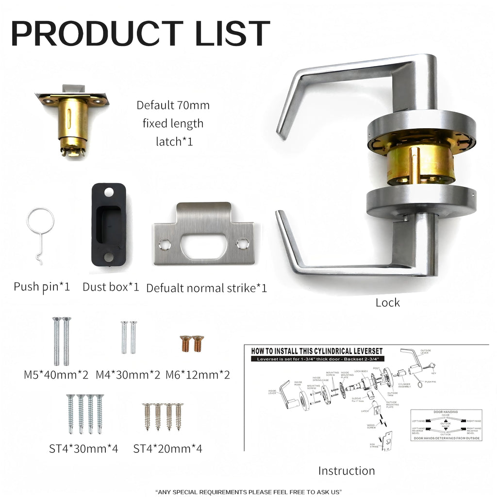 Passage Function Commercial Heavy Duty Cylindrical Handle Lock, Commercial Door Handle, Heavy-Duty Door Lock,ANSI