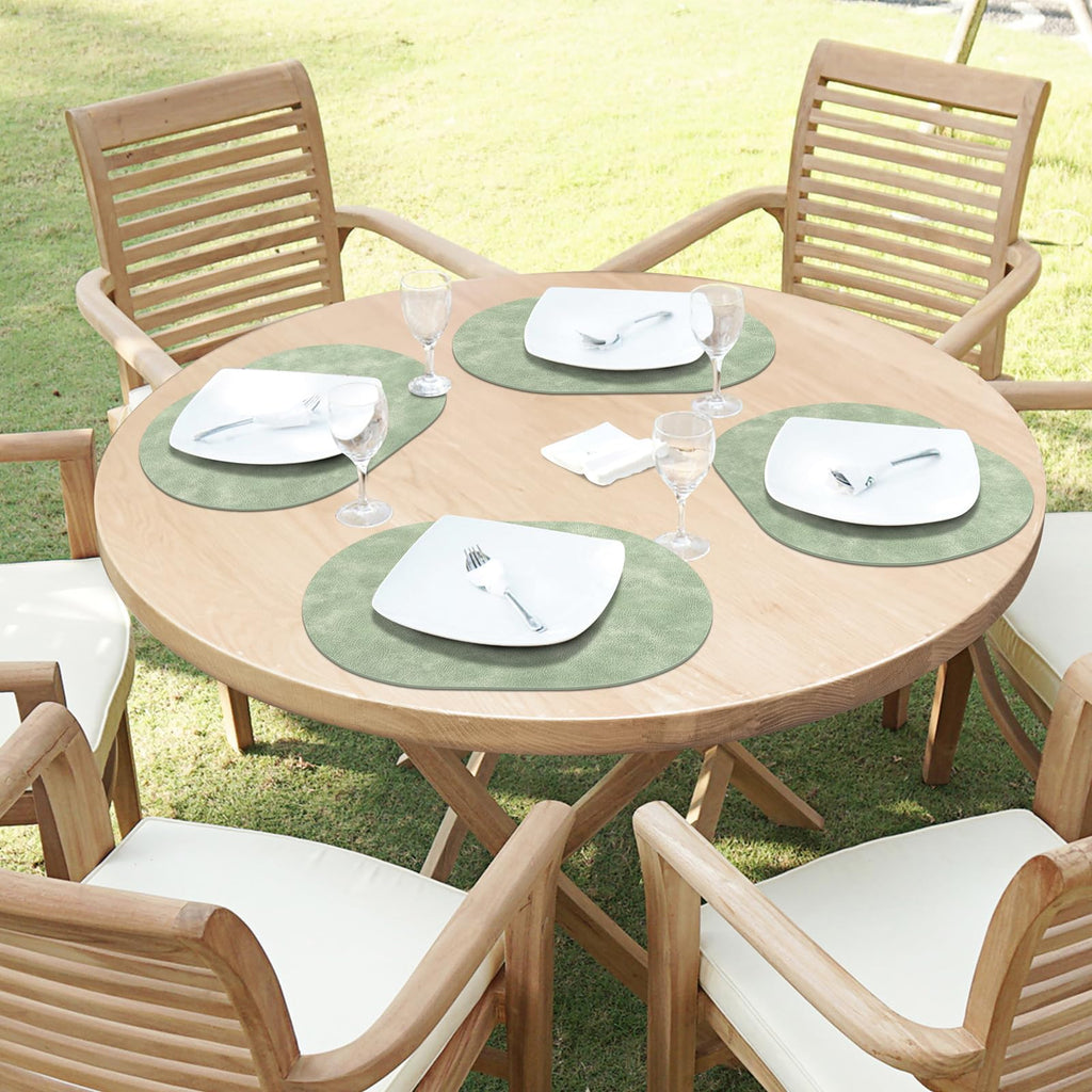 Oval Placemats Set of 12, Wipeable Faux Leather, Green