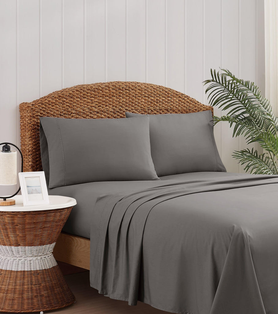 Solid Percale Grey 5 Piece Sheet Set, Solid Color Themed, Embroidered Hem, Oeko-TEX Certified Confidence