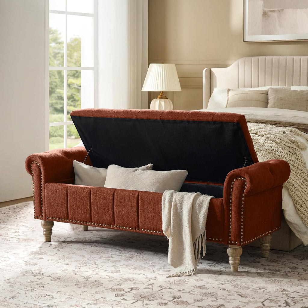 Farmhouse Storage Bench, Burn-Brick
