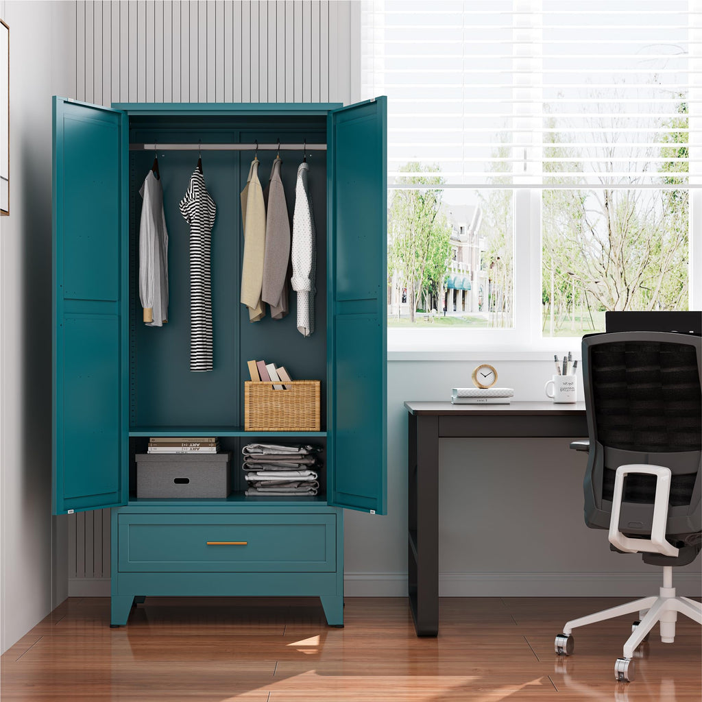 Metal Armoire Wardrobe Closet, Bedroom Armoires with Drawers