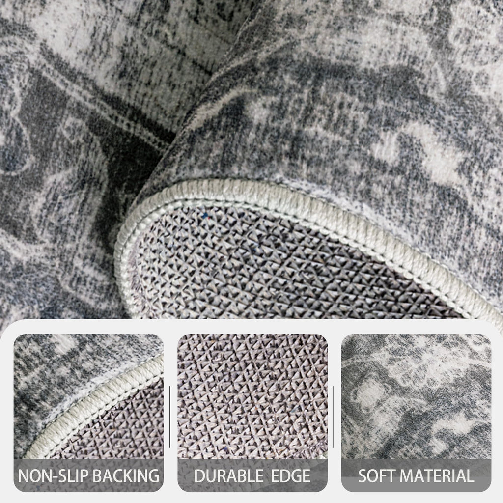 Runner Rug, Washable Non Slip Low Pile Kitchen Runner, Soft Boho Modern Rug s, Bedroom, Distressed Grey