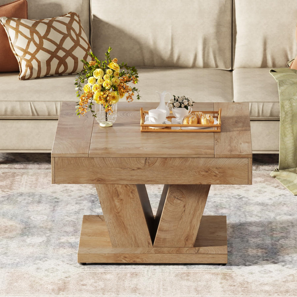 Square Coffee Table, Wood Center Table, 31.5" Modern Cocktail Tea Accent Table, Natural