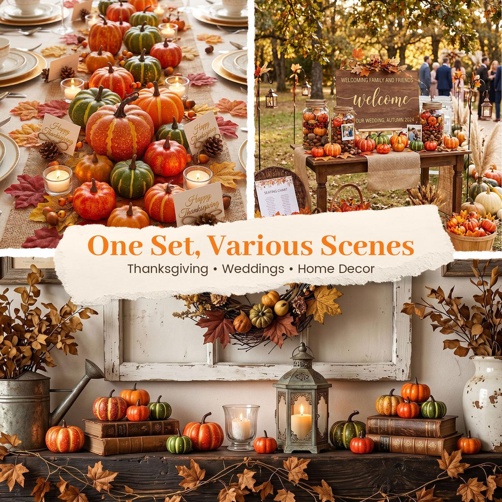 38 PCS Fake Pumpkin Set, 8 PCS Pumpkins for Decorating, Fall Table