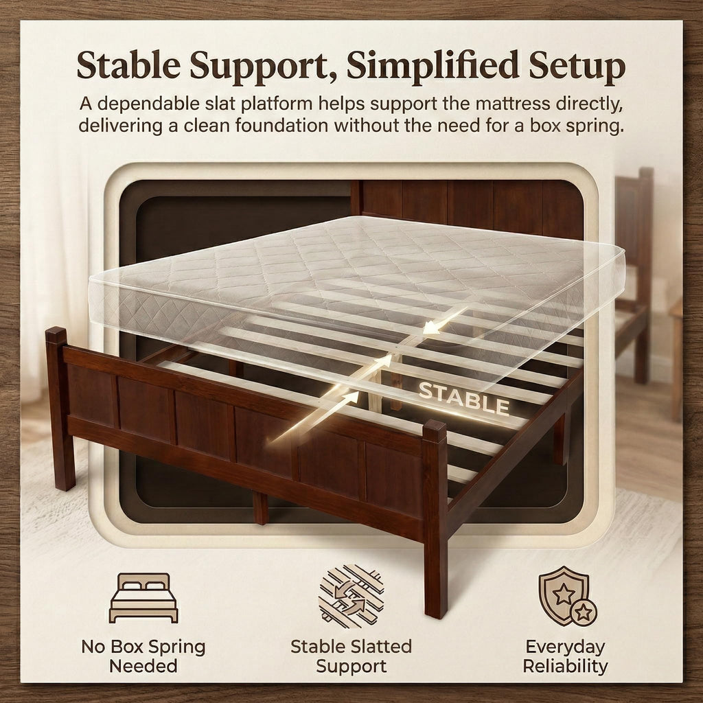 Platform Bed Frame with Headboard & Footboard, Modern Farmhouse Wood Grain Flat Panel Bed for Adults