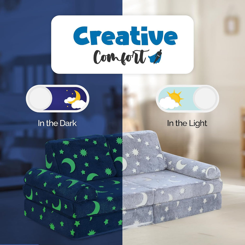 Seater Modular Kids Play Couch - 10pc Glow in the Dark Creative Kids Couch for Playroom, Living Room, and Bedroom