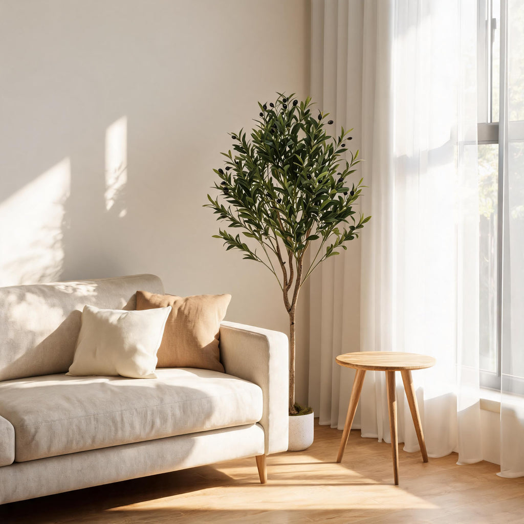 Faux Olive Tree 4.3FT, Indoor Artificial Potted Olive Tree with White Planter, Lifelike 44 Fruits and Realistic