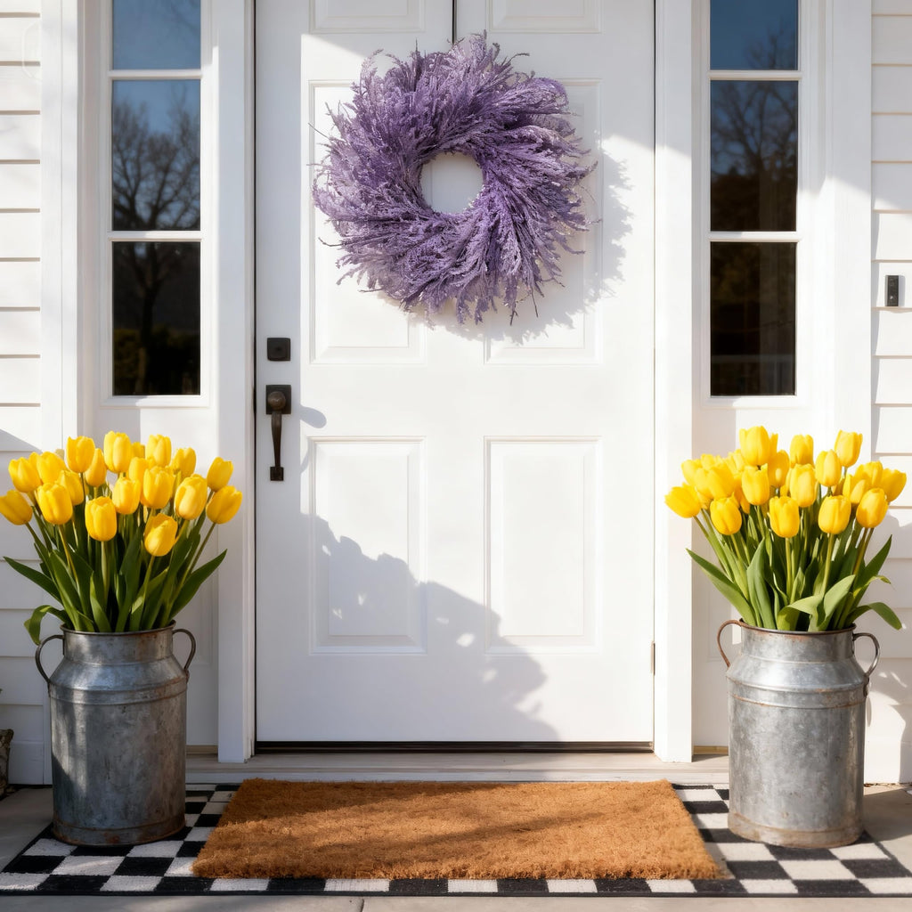 28 Inch Farmhouse Purple Flocked Cypress Spring Wreath Outdoor