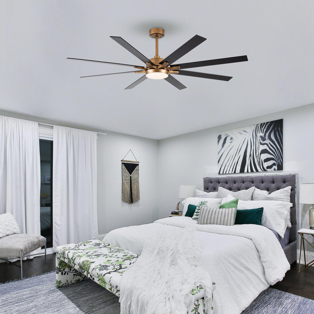 65'' Large Industrial Ceiling Fan with Light, Matte Black, 8-Blade DC Motor, 6-Speed Reversible Airflow, 24W Dimmable