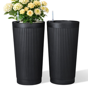 Set of 2 Large Round Tall Planter for Indoor or Outdoor 24" Flower Pots for Porch, Patio, Backyard, Large Planters