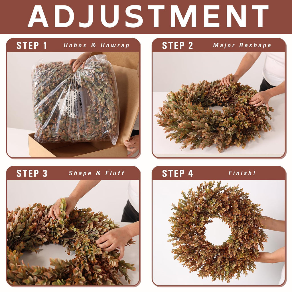 26" Artificial Fall Azalea Leaves Wreath for Front Door Decor(Orange-Green)