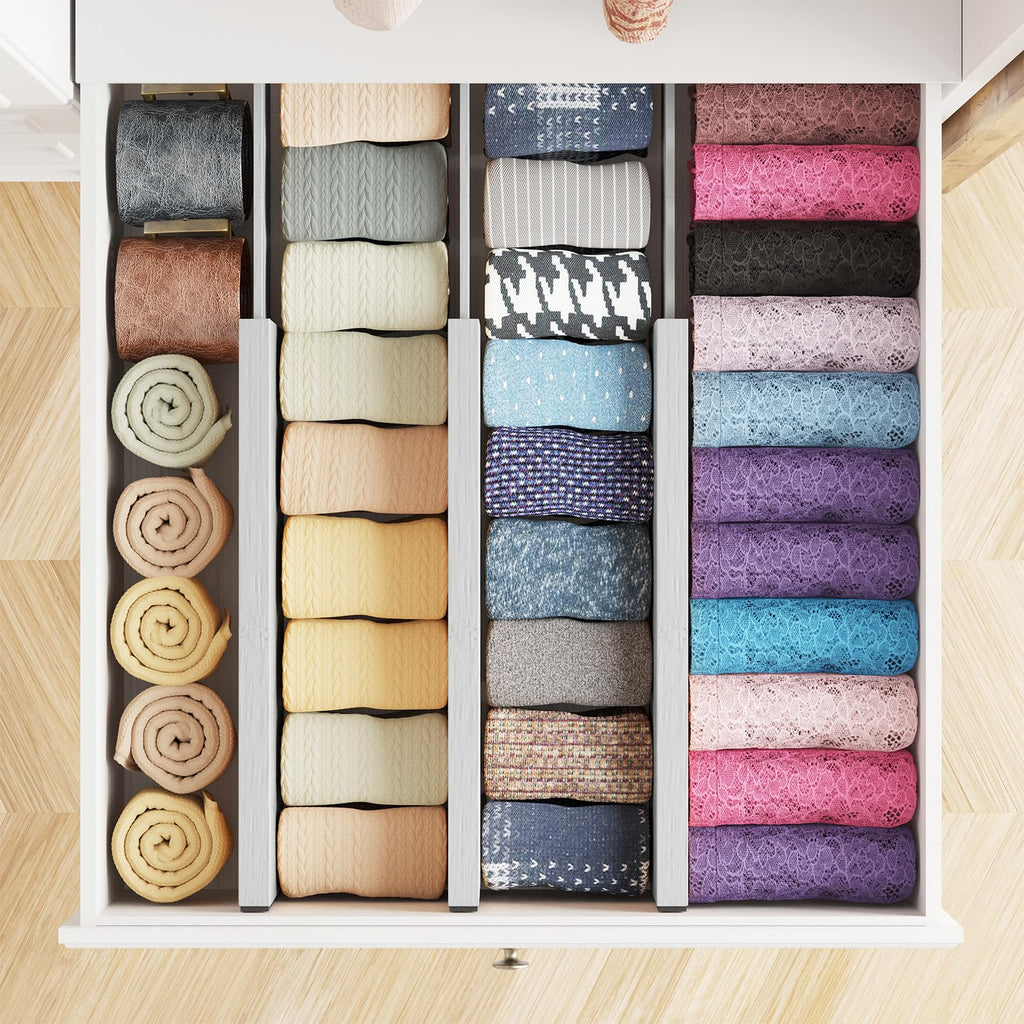 Bamboo Dresser Drawer Dividers 6 Pack, 4.65" High Adjustable 12.5"-17" Drawer Organizers, Expandable Organization for