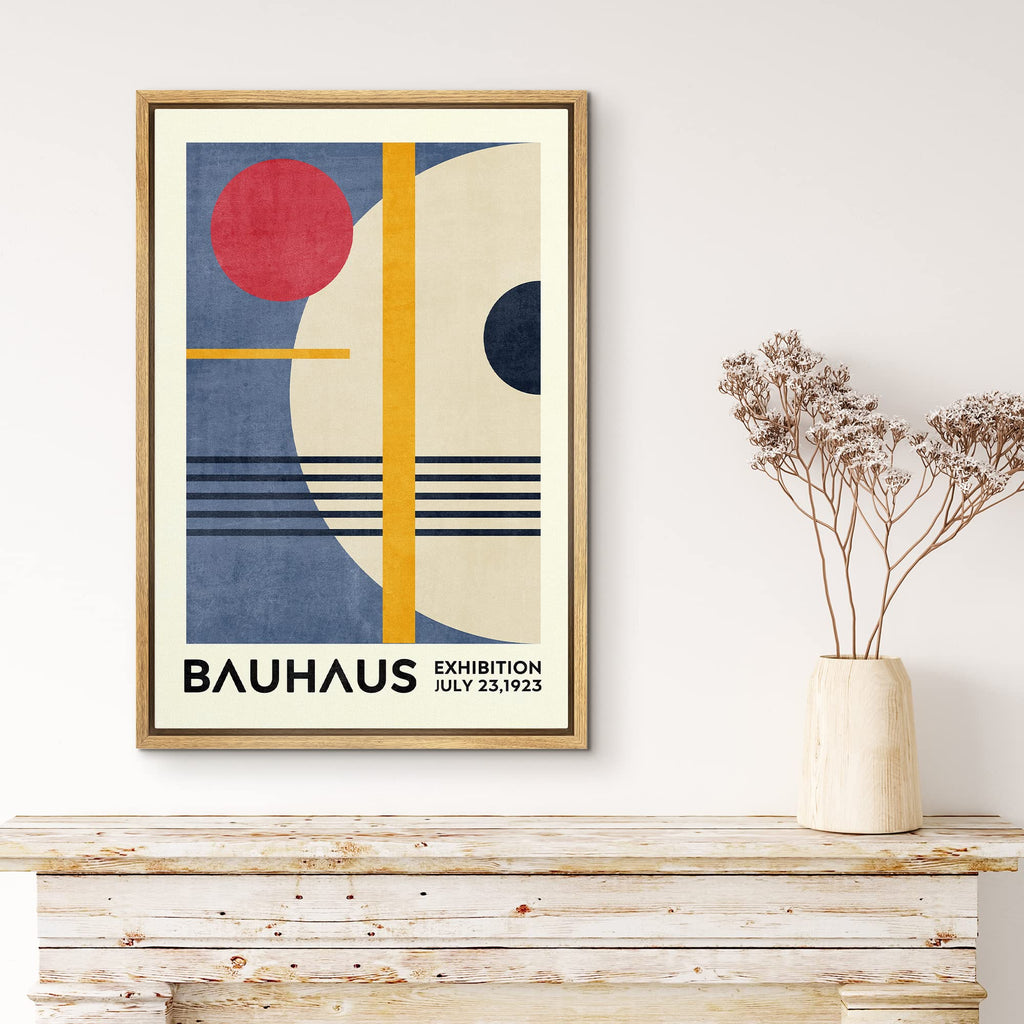 Framed Canvas Print Wall Art Red & Blue Bauhaus Geometric Display Abstract Shapes Illustrations Fine Art Mid-Century