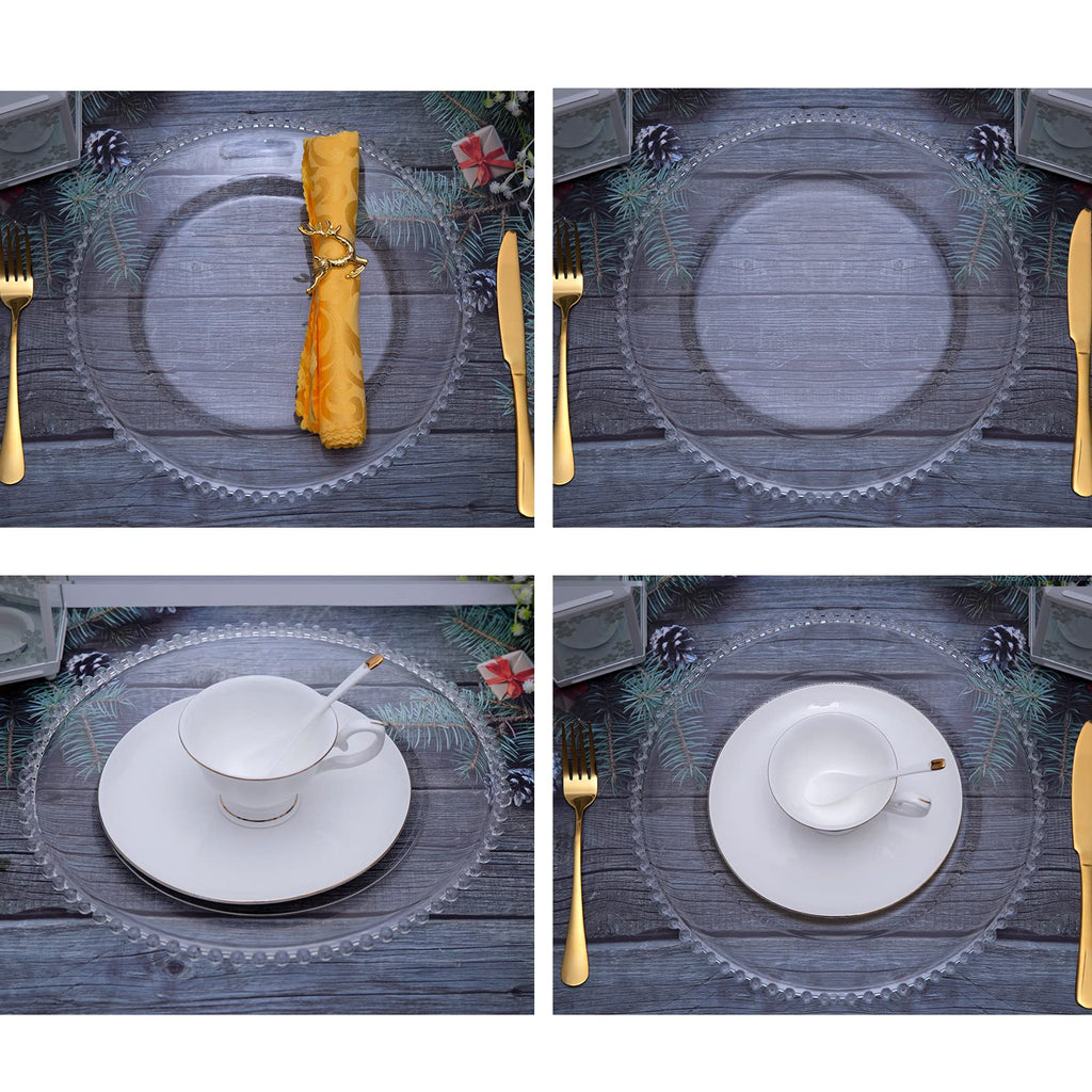 Clear Acrylic Charger Plates 13", Set 10PCS Round Table Charger Plates Decoration Wedding, Party, Event(Acrylic Bead