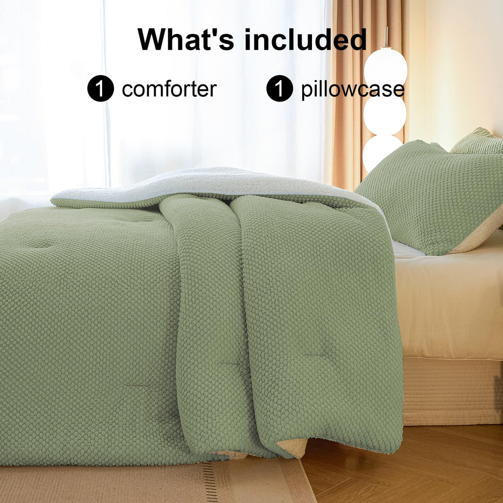 3D Jacquard Design Comforter Set, Ultra-Soft Warm Sherpa Fur Plush 2-Pieces Sets Luxury Cozy Bedding with 1