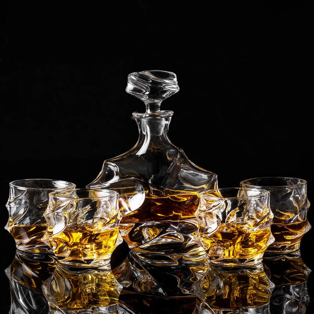 Crystal Whiskey Decanter Set with Heavy 11 Oz Old Fashioned Glasses