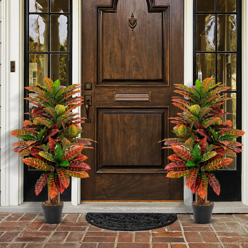 Artificial Croton Palm Tree, 40'' 2 Pack Tall Lush Faux Tree in Pot