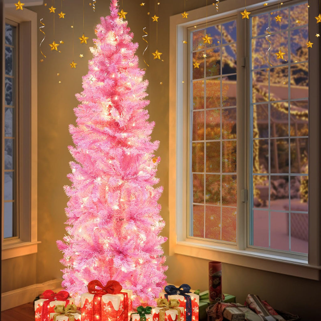 5 Ft Prelit Pink Pencil Christmas Tree with 180 Warm White LED Lights