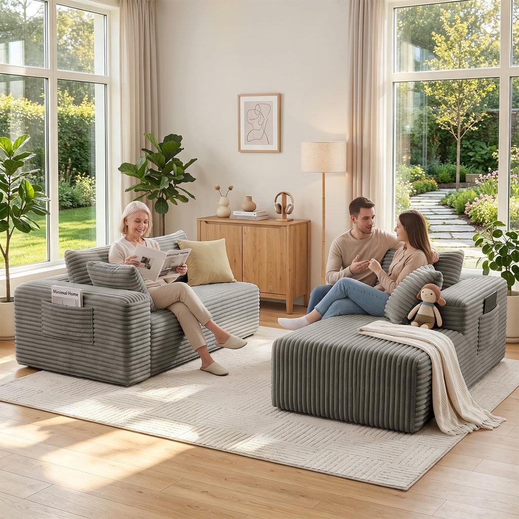 Couch ≈105inch, L-Shaped Sofa, Boneless Couch, with Chaise (Khaki)