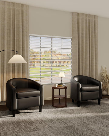 Living Room Chairs Accent Barrel Chairs Faux Leather Club Armchairs with Soft Padded Seat Waiting Reading - Set of 2