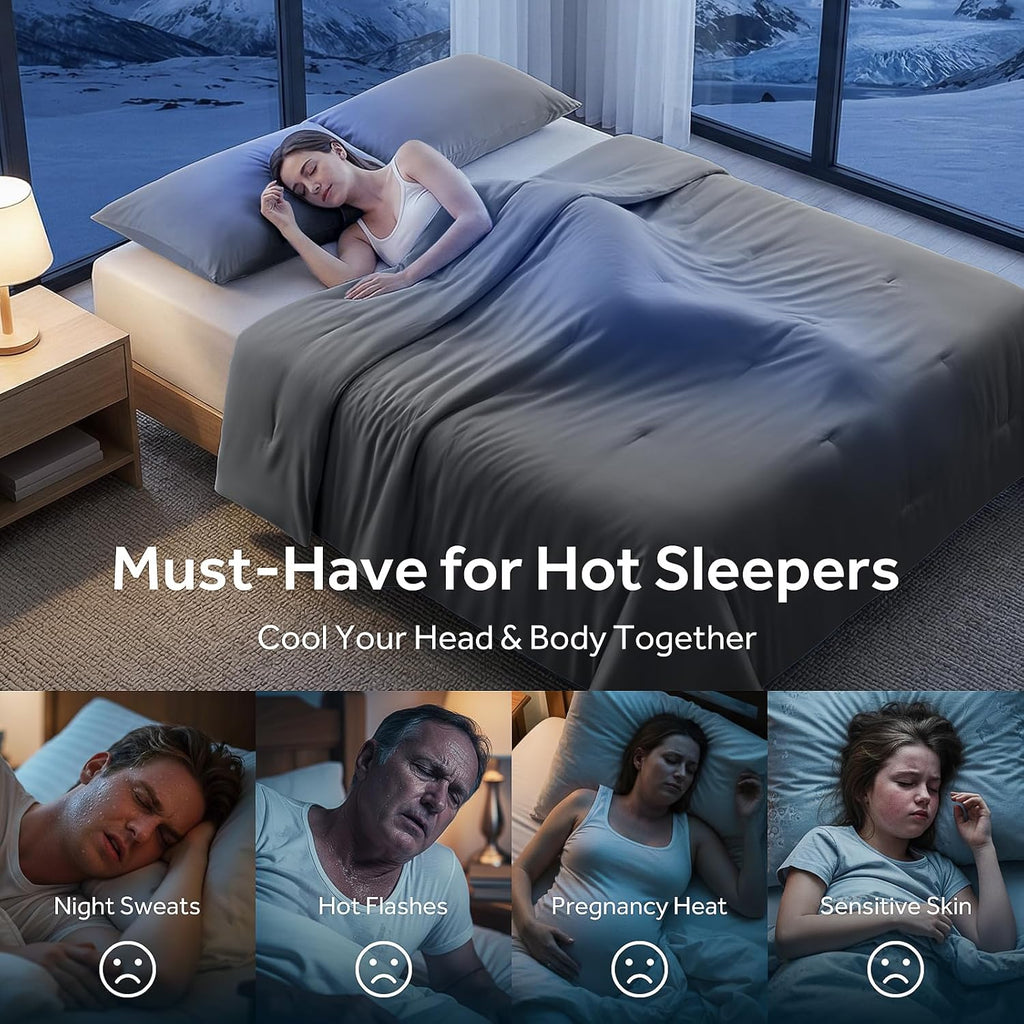 Cooling Comforter Set King Size for Hot Sleepers,Dark Gray | Cooling Blanket to Keep Cool for Night Sweats in