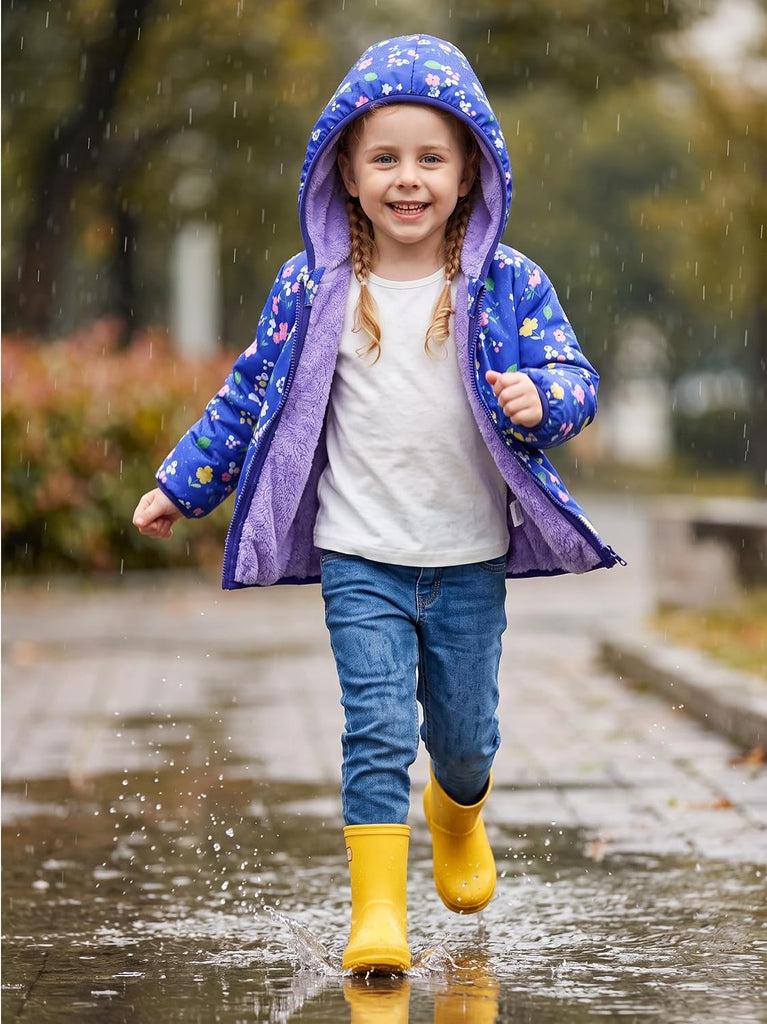 Toddler Girls Lightly Fleece Lined Coat Hooded Zipper Jacket 1