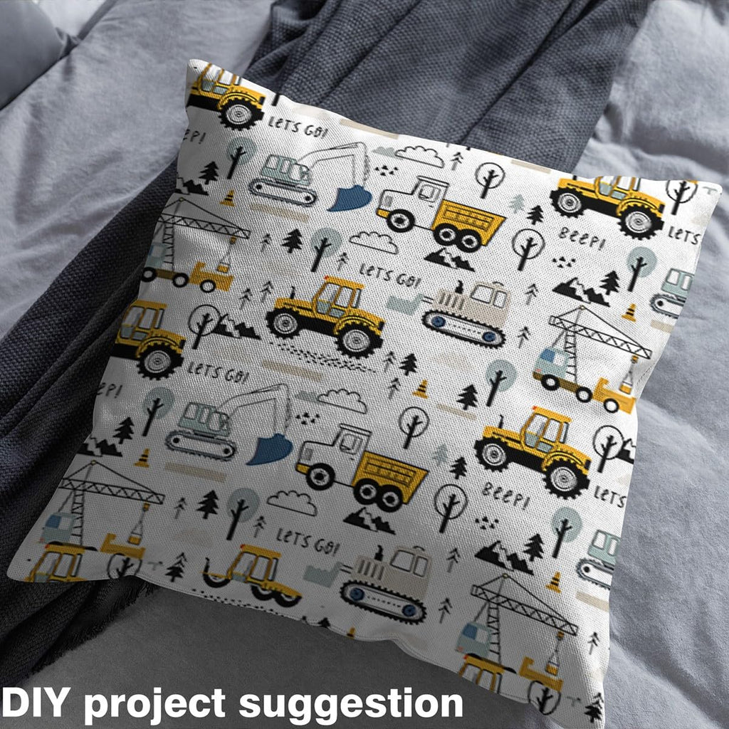 Cartoon Car Fabric by The Yard 36" L x 59" W, Tractor Truck Excavator Soft Polyester No Stretch Sewing, Cute Rainbow