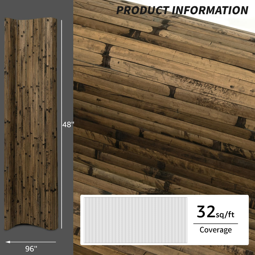 48 x 96 in Pole Wrap Natural Bamboo Wall Panel, 1-Pack, Dark Burned