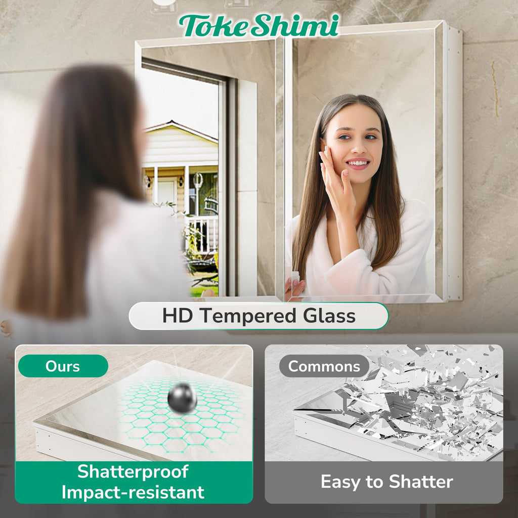 36 x 24 Medicine Cabinet with Mirror, Assembly Required, Wall Mounted Medicine Cabinet with Tempered Beveled Mirror