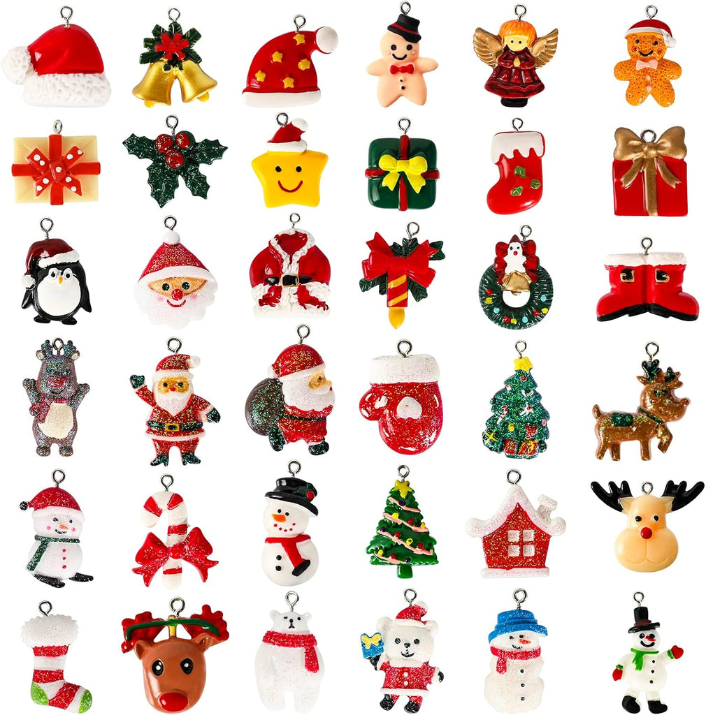 Mini Resin Christmas Ornaments Tiny Christmas Tree Decorations Set Comes with String Small Christmas Hanging - Set of 36