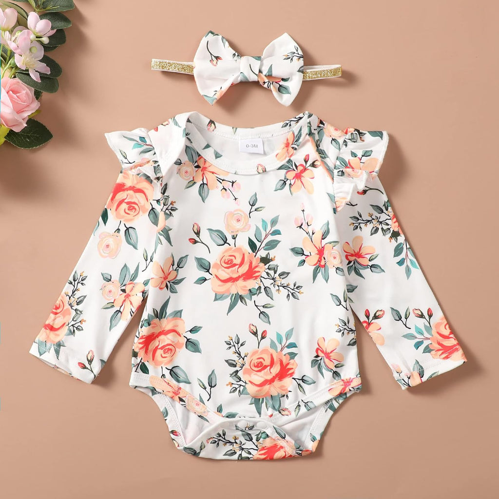 Newborn Baby Girl Clothes Toddler Long Sleeve Ruffle Romper Top Infant Skirt Set Little Girl Overall Dress