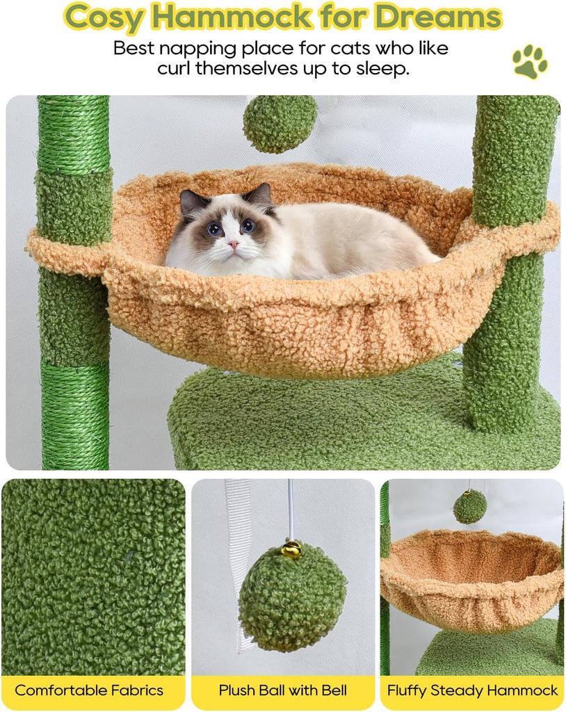 Cactus Cat Tree for Indoor Cats, Green Activity Tower for Kittens