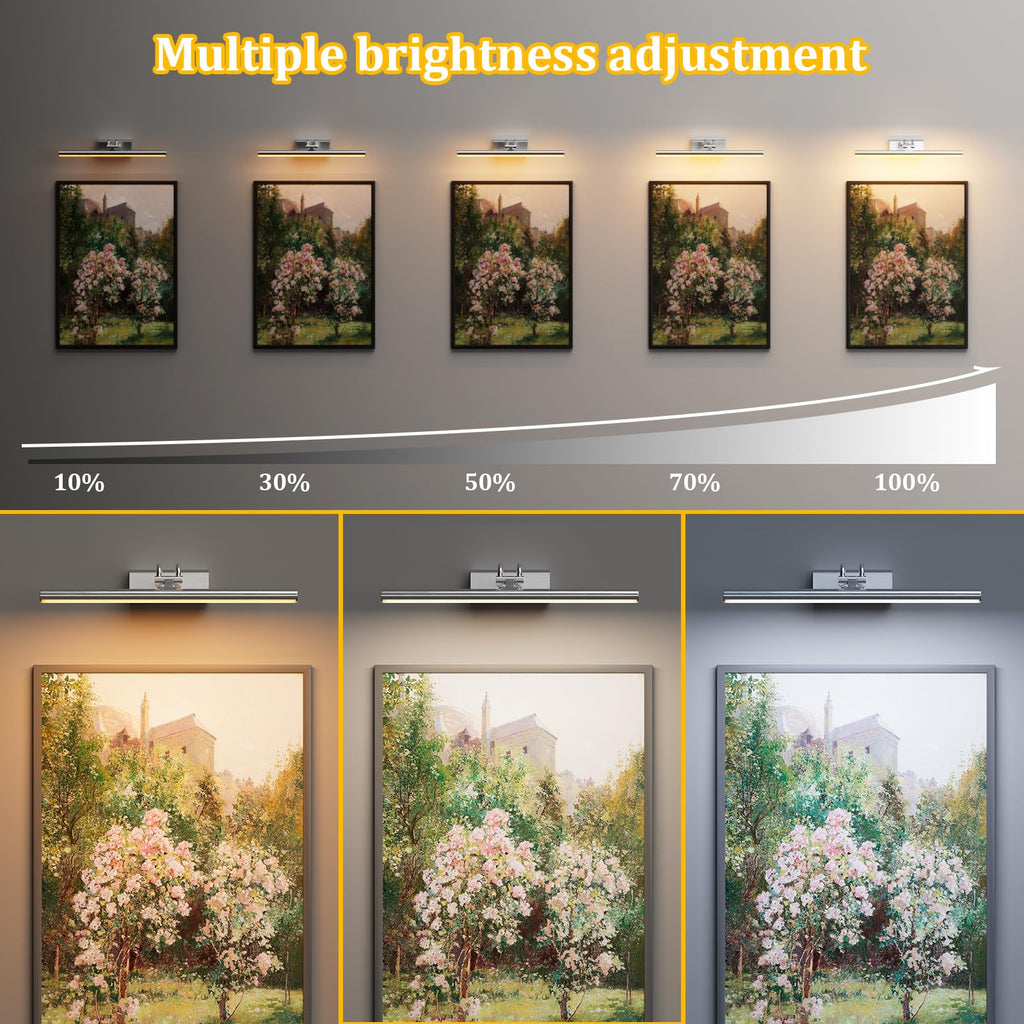 Picture Light for Wall, RF Remote, USB Charging Platinum Silver