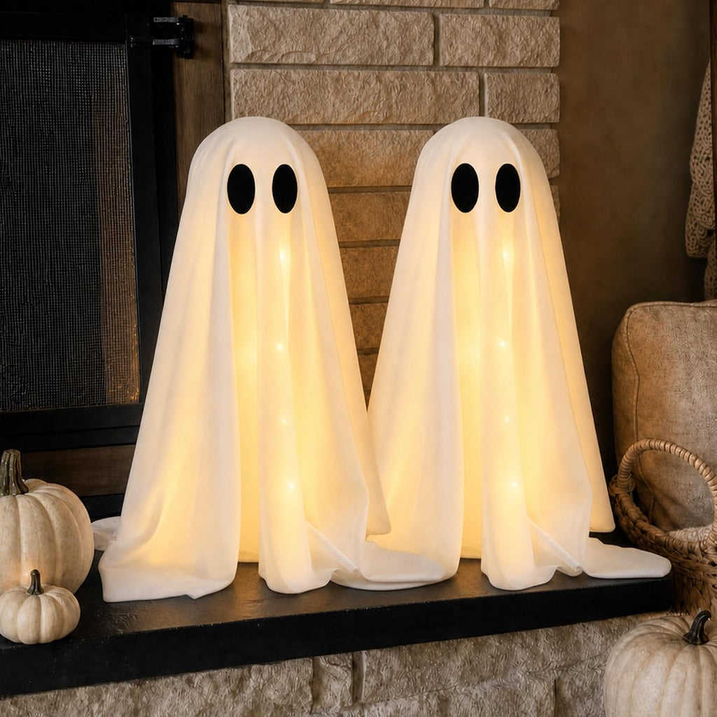Halloween Decorations -2 Packs Spooky Light Up Ghosts with Lights - Set of 2